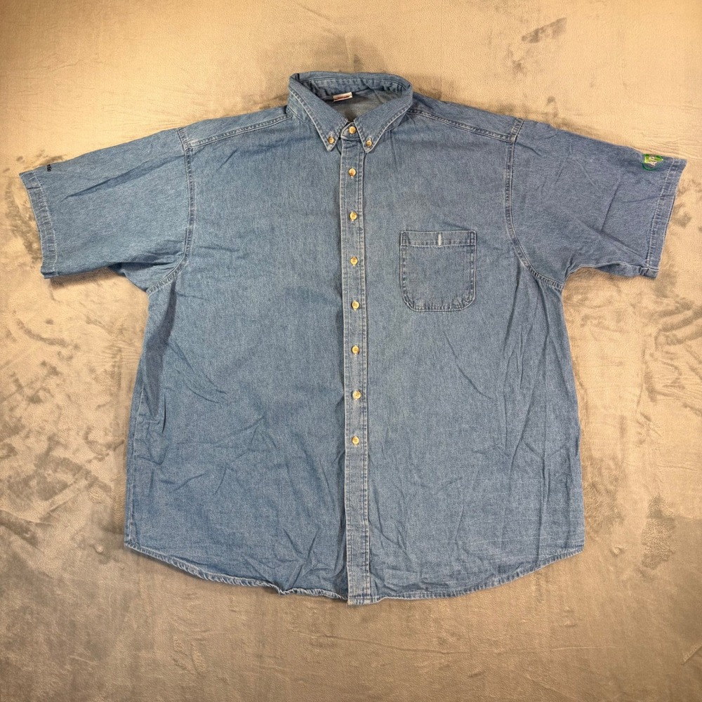 Union Line Denim Shirt Mens 3XL Short Sleeve Button Up‎ Embroidered